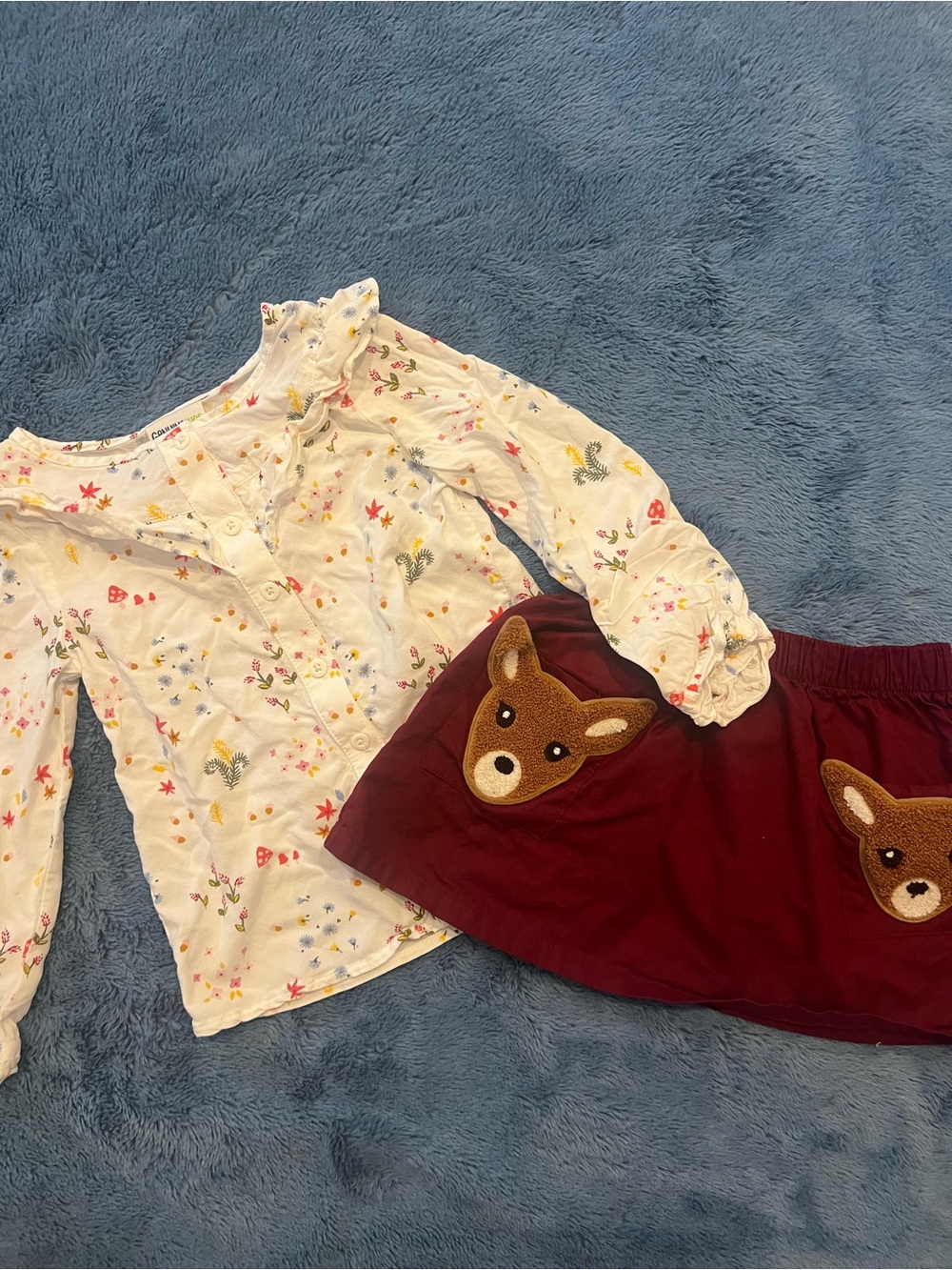 Cherokee Cream Floral Top and Burgundy Skirt Matching Set